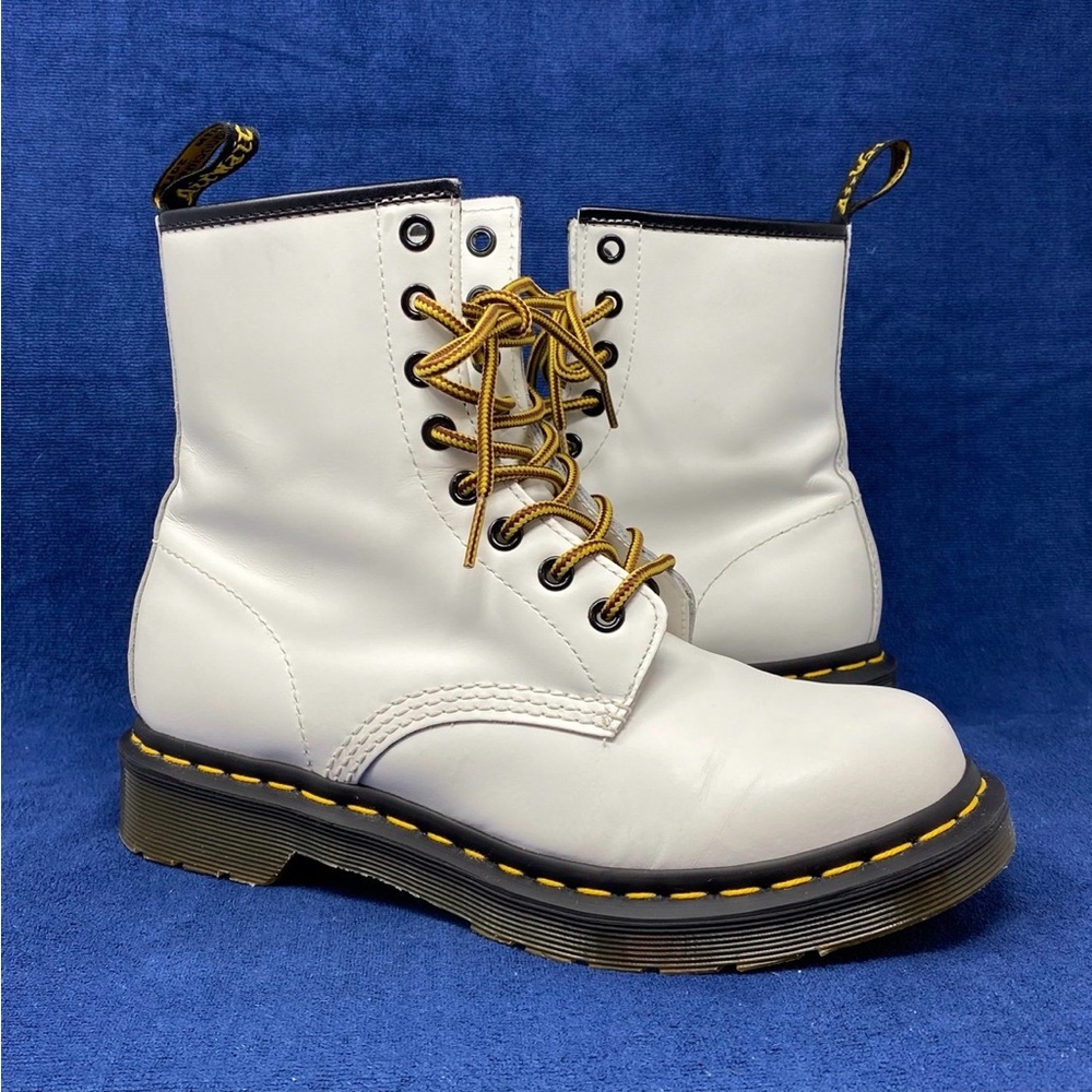 Dr. Martens White Boots with Yellow Accents